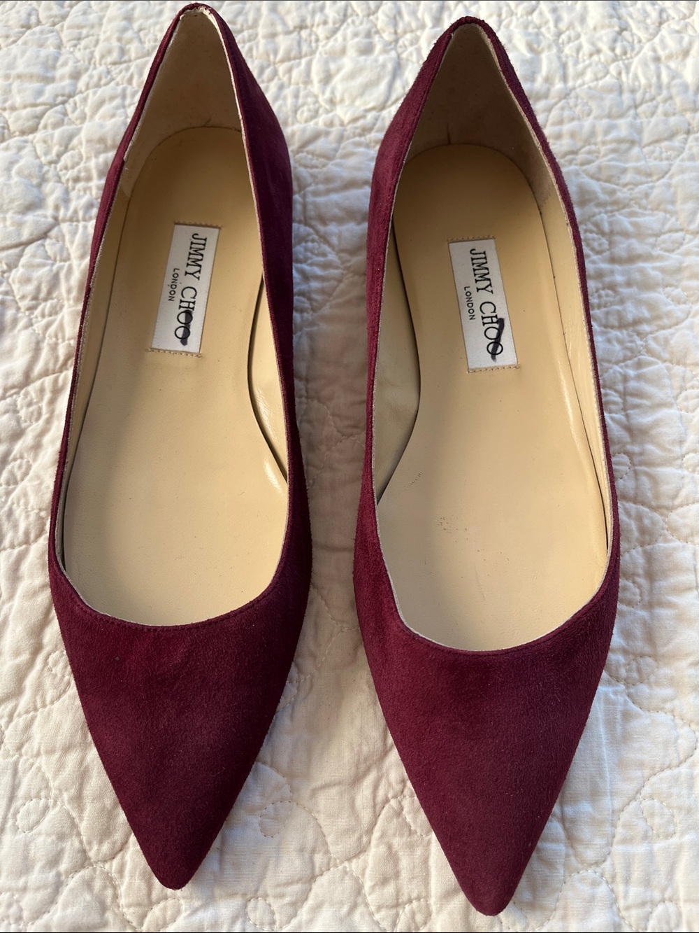Jimmy Choo Burgundy Suede Pointed-Toe Flats